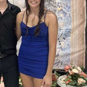 Royal Blue body con semi formal runched dresss